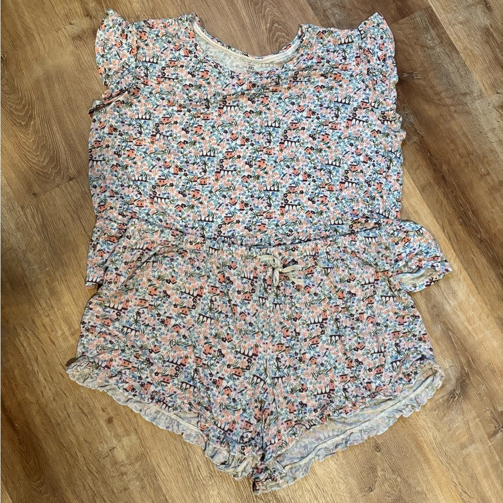 Lauren Conrad Women’s Pajama 2 Piece Set XXL Shorts Sleeveless Top Tropical